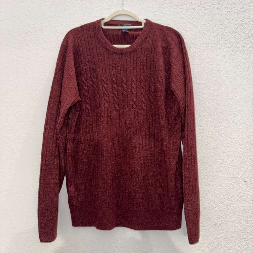 Dockers Men's L Pullover Crew Neck Sweater Cable Knit Burgundy Soft Preppy Look